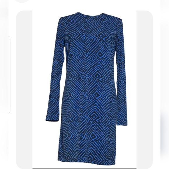 MICHAEL Michael Kors Dresses & Skirts - MICHAEL Kors BLUE/BLACK Geometric Print Dress Size Medium bodycon knee length